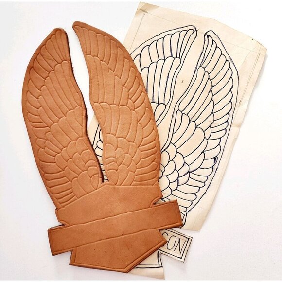 Harley Style Wings Leather Patch Pattern And Leather Piece Motorcycle DWQQ16 - Picture 2 of 4